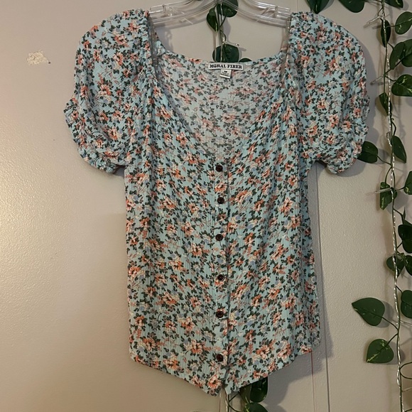 Moral Fiber Blue and Orange Floral Blouse - Picture 1 of 5
